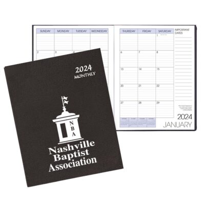 Monthly Desk Saddle Stitched Appointment Calendar/Planner w/ Leatherette Cover-1