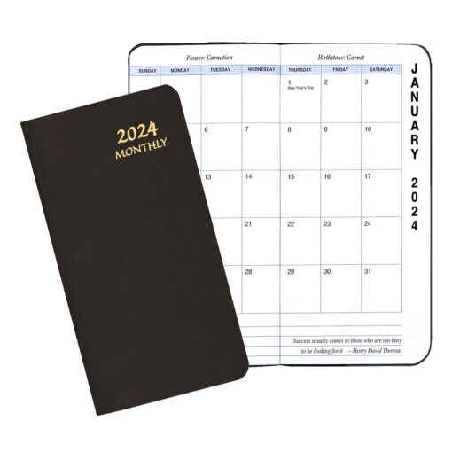 Monthly Pocket Planner W/ Leatherette Cover - Up Right Format-2