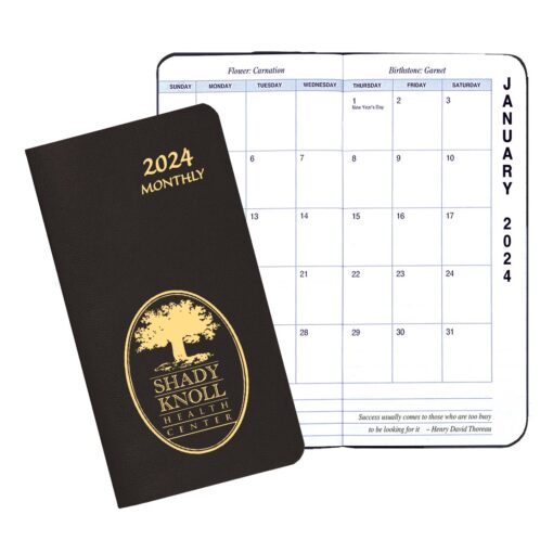 Monthly Pocket Planner W/ Leatherette Cover - Up Right Format-1