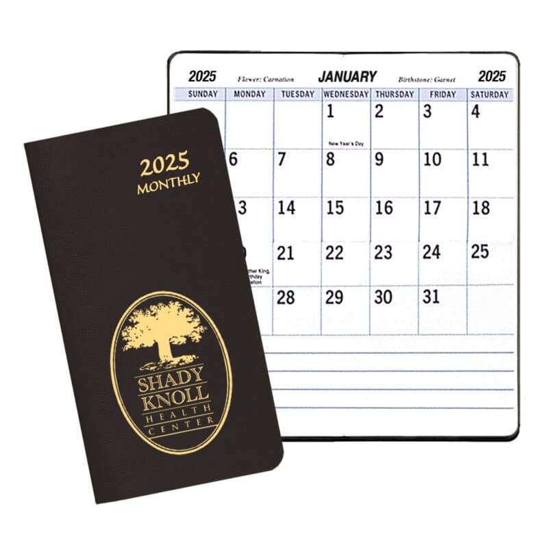 Custom Large Print Monthly Pocket Planner w/ Leatherette Cover