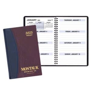 Custom Large Print Weekly Desk Planner w/ Carriage Vinyl Cover