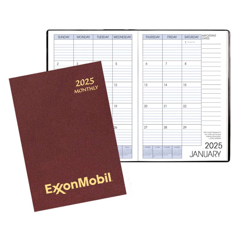 Custom Monthly Desk Saddle Stitched Appointment Planner W/ Leatherette Cover