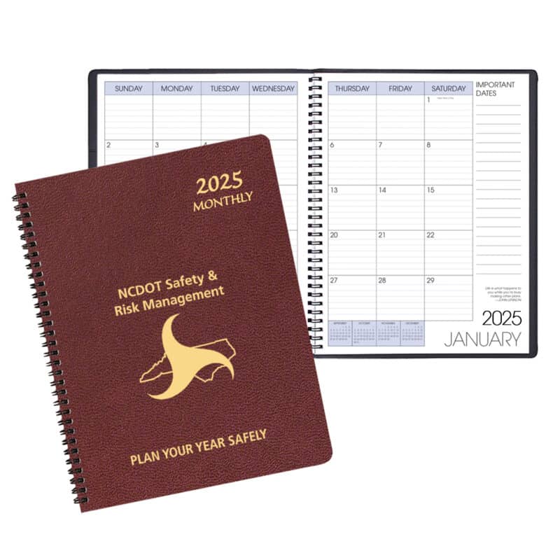 Custom Monthly Desk Wire Bound Appointment Calendar/Planner w/ Leatherette Cover