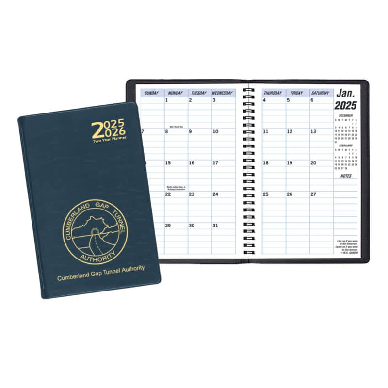 Custom Two Year Monthly Desk Planner w/ Continental Vinyl Cover