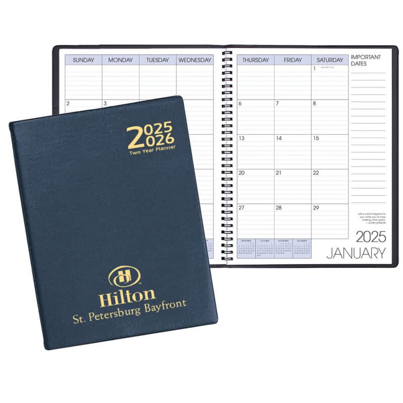 Custom Two Year Monthly Desk Planner w/ Continental Vinyl Cover