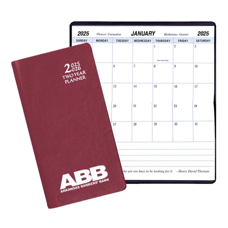 Custom Two Year Pocket Planner w/ Continental Vinyl Cover